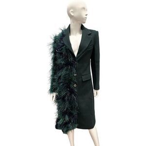 Lux Fashion Nova Green Feather Trench Coat Size S